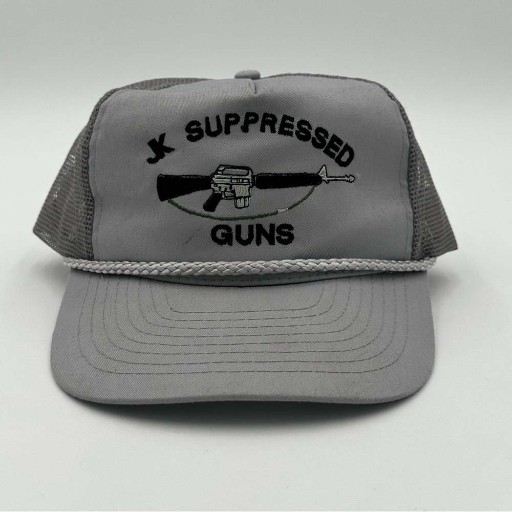 Vintage JK Supressed Guns Rope Snapback Hat Gray Nissin Trucker Mesh